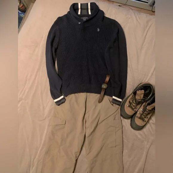 ⛄️PRICE DROP U.S. Polo Assn. Men's Reverse Jersey Shawl Collar Sweater SZ L - Picture 8 of 8